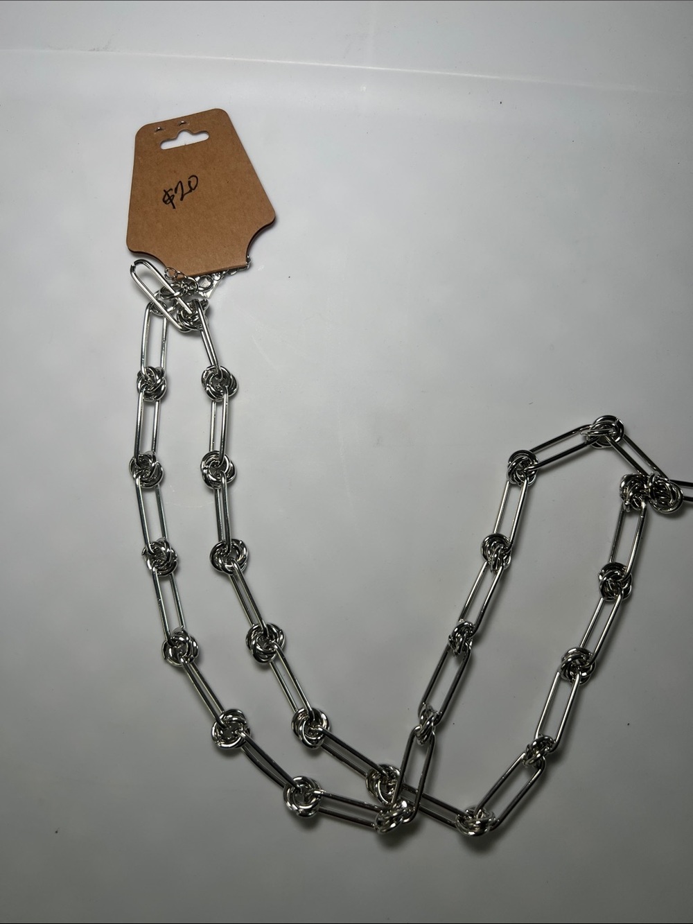 Posh Silver Knot Link Long Necklace
